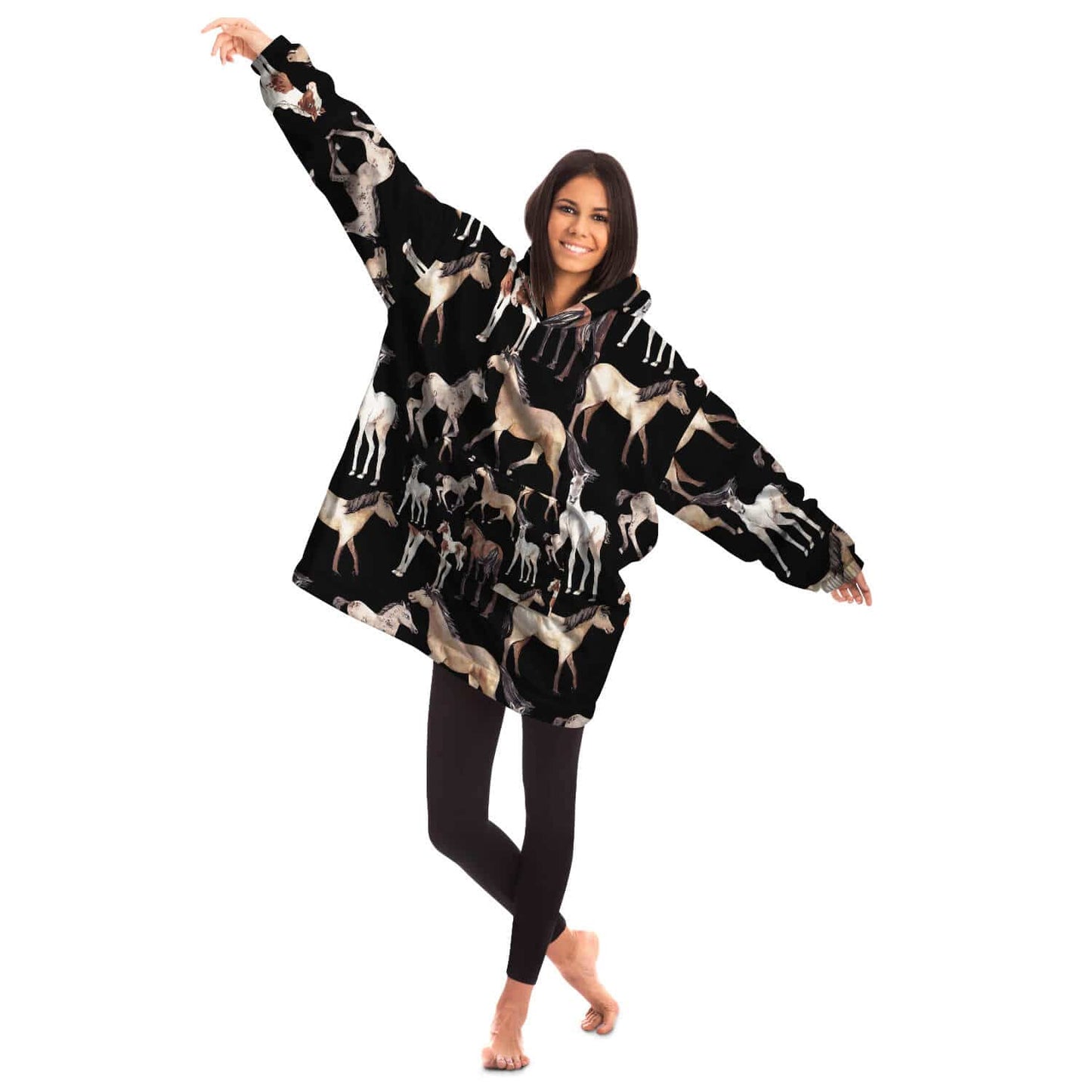 Snuggly™ Oversized Love Horses Blanket Hoodie - Snuggly™