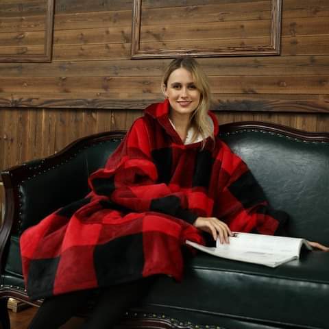 Snuggly™ Oversized Red Plaid Blanket Hoodie - Snuggly™