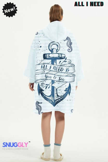 Snuggly™ Oversized Nautical Anchor Oversized Hoodie Blanket - Cozy Wearable Blanket Hoodie for Beach Lovers