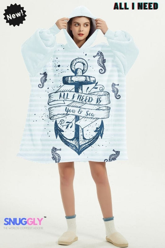 Snuggly™ Oversized Nautical Anchor Oversized Hoodie Blanket - Cozy Wearable Blanket Hoodie for Beach Lovers