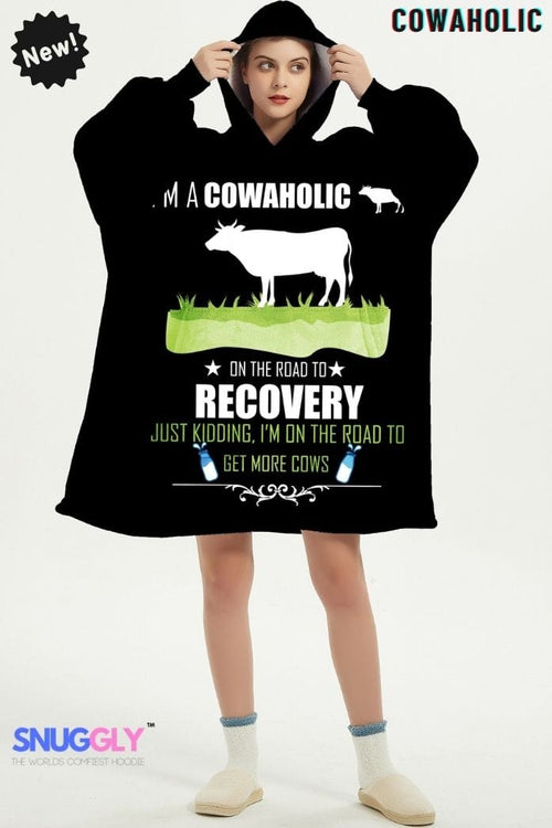 Cowaholic Oversized Hoodie Blanket - Cozy Blanket Hoodie for Cow Lovers