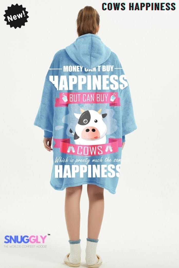 Cows Happiness Oversized Hoodie Blanket - Cozy Wearable blanket hoodie for those who love cows