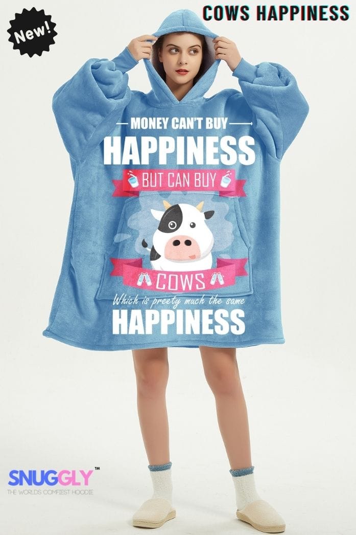 Cows Happiness Oversized Hoodie Blanket - Cozy Wearable blanket hoodie for those who love cows