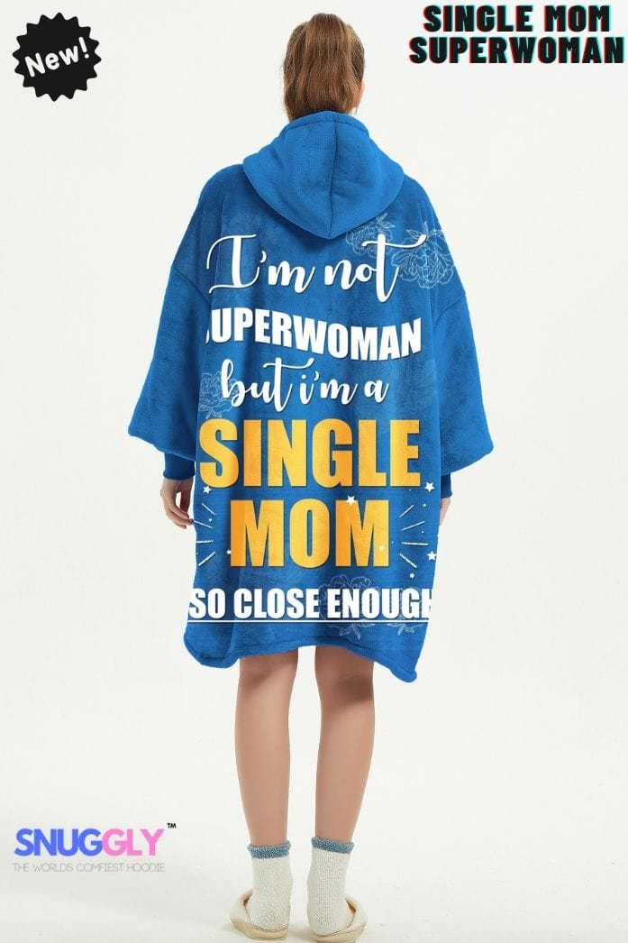 Snuggly™ Single Mom Superwoman Oversized Blanket Hoodie | Cozy Hooded Blanket for Amazing Moms