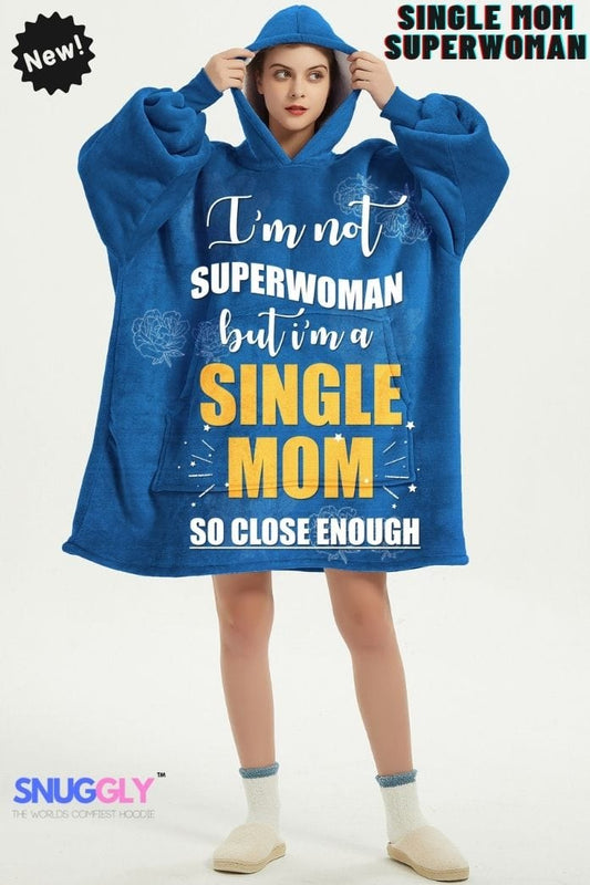 Snuggly™ Single Mom Superwoman Oversized Blanket Hoodie | Cozy Hooded Blanket for Amazing Moms