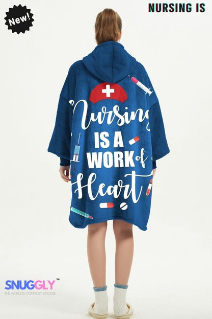 Snuggly™ "Nursing is a Work of Heart" Oversized Blanket Hoodie for Healthcare Heroes