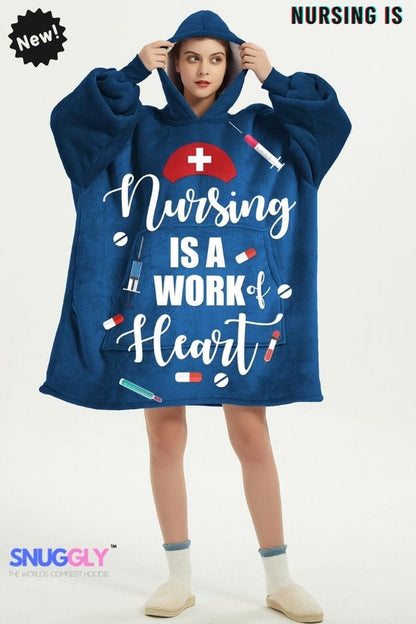 Snuggly™ "Nursing is a Work of Heart" Oversized Blanket Hoodie for Healthcare Heroes