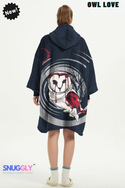 Snuggly™ "Owl Love" Gothic Oversized Blanket Hoodie for Night Owls and Art Enthusiasts