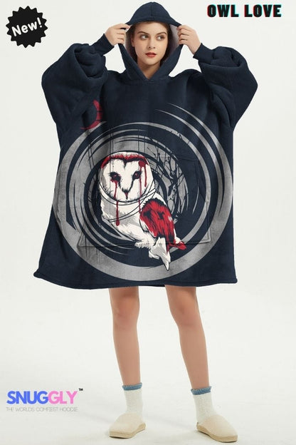 Snuggly™ "Owl Love" Gothic Oversized Blanket Hoodie for Night Owls and Art Enthusiasts