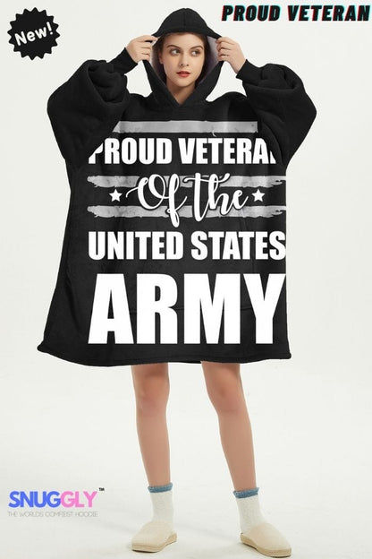 Snuggly™ Proud Veteran Oversized Blanket Hoodie - Army Tribute Hooded Wearable Blanket