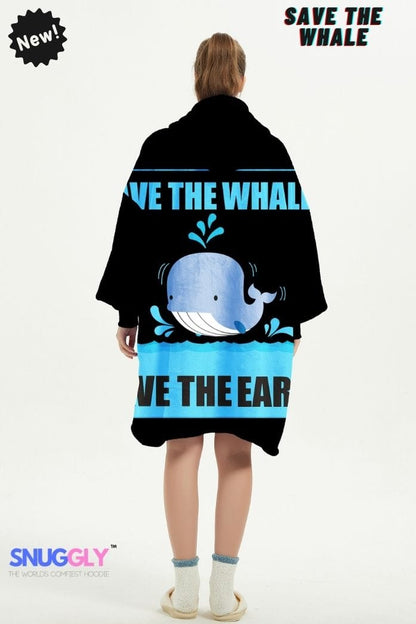 Snuggly™  Save the Whales Oversized Hoodie Blanket - Marine Hooded Wearable Blanket