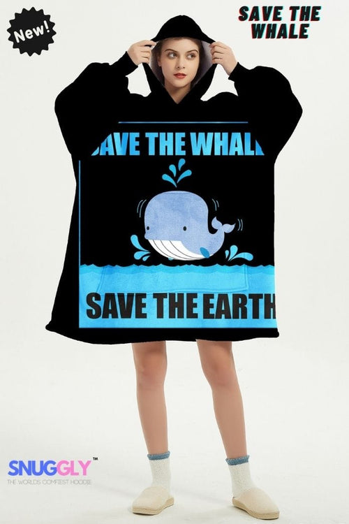 Snuggly™  Save the Whales Oversized Hoodie Blanket - Marine Hooded Wearable Blanket