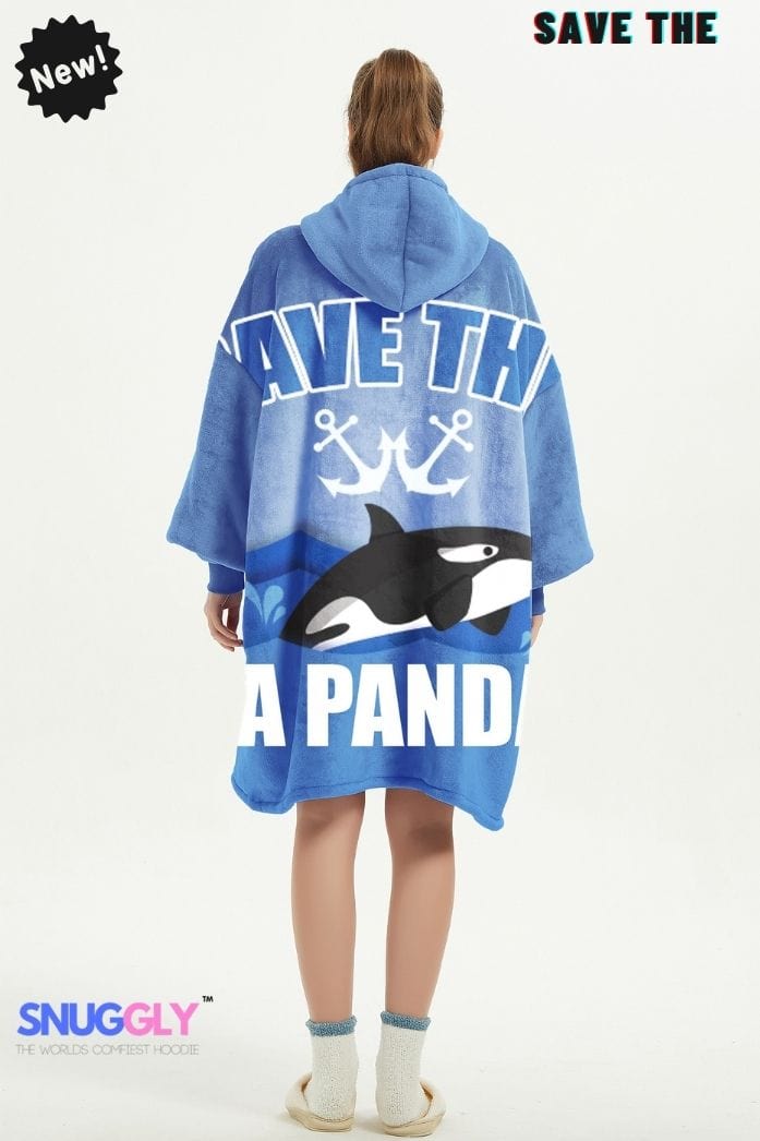 Snuggly™  Save the Sea Pandas Oversized Hoodie Blanket - Orca Hooded Wearable Blanket