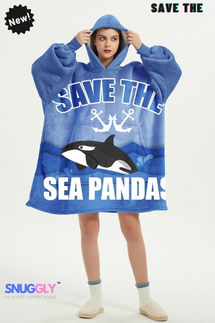 Snuggly™  Save the Sea Pandas Oversized Hoodie Blanket - Orca Hooded Wearable Blanket