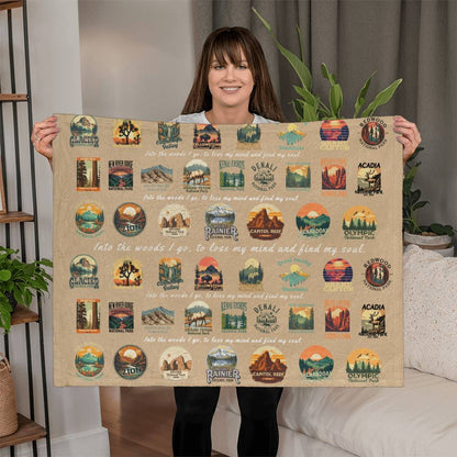 National Parks Blanket Gift - Into the woods I go to lose my mind, and find my soul