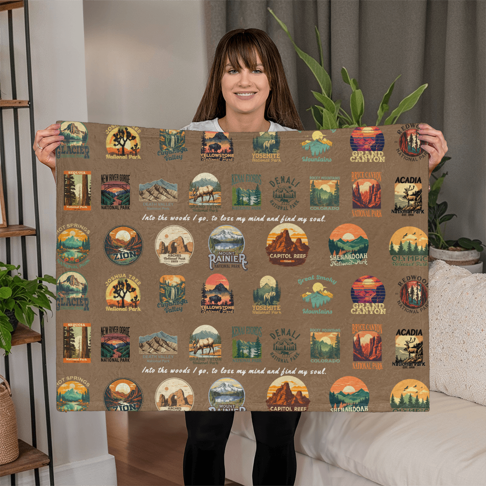 US National Parks Gift Blanket - Brown