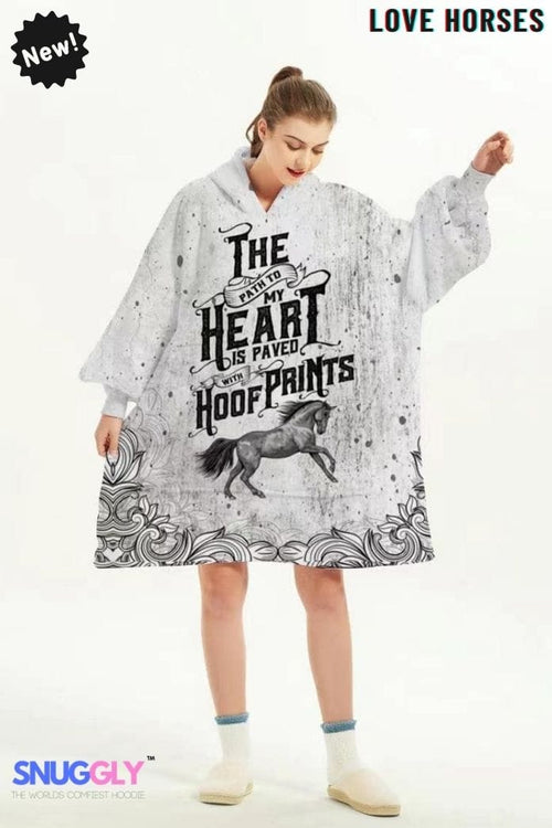 Snuggly™ Oversized Love Horses Blanket Hoodie - Snuggly™