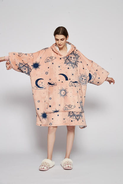 Snuggly™ Oversized Sun, Moon, Stars & A Smiley Blanket Hoodie - Snuggly™